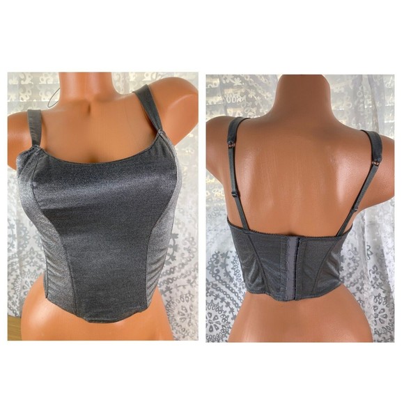Vintage Victoria's Secret Gold Label Silver Corset Shimmer Crop Top 90s Y2K Bone